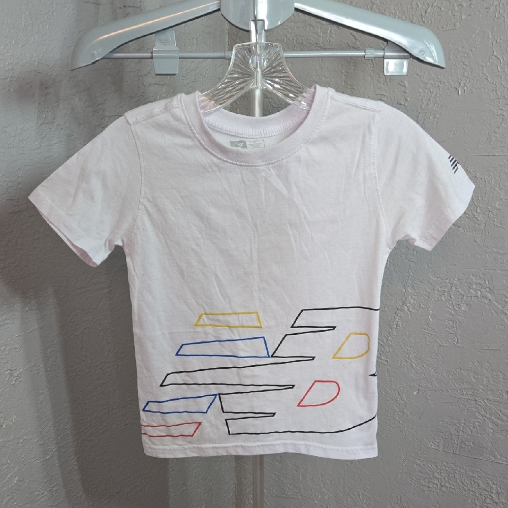 ^New Balance White and Blue Short Sleeve Tee
